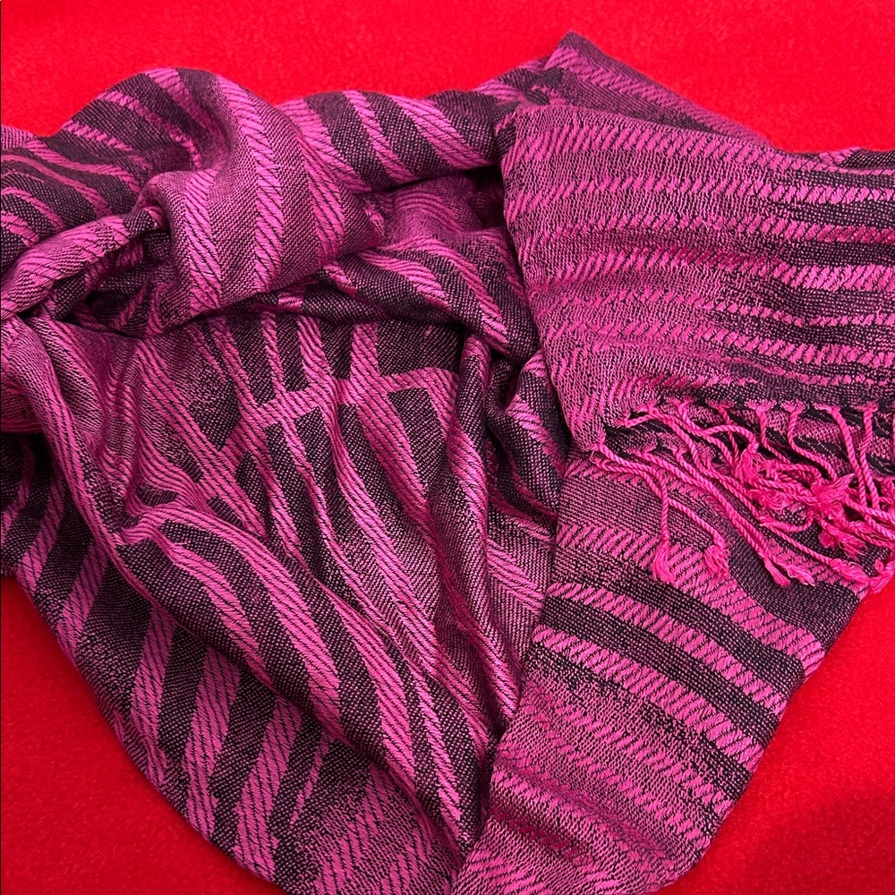 Pink and Black Striped Women's Scarf